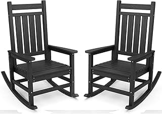 SERWALL Outdoor Rocking Chair Set of 2, HDPE Rocking Chairs for Adult, Black