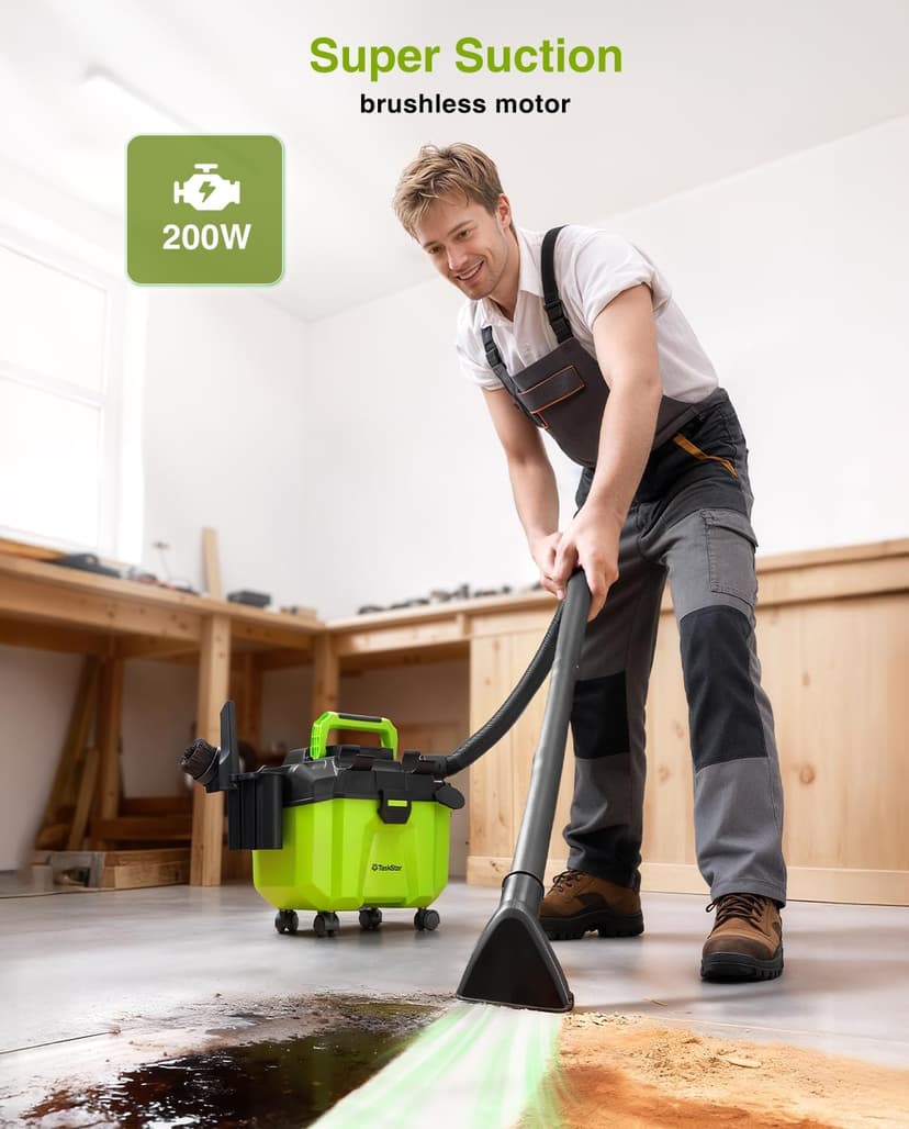 TaskStar Cordless Shop Vac, 2.6 Gal 2x4.0Ah Battery Powered Shop Vac, 3-in-1 Cordless Shop Vacuum Wet and Dry with Strap, 4 Wheels, Accessory Storage Holder, Ideal for Garage, Car, Workshop