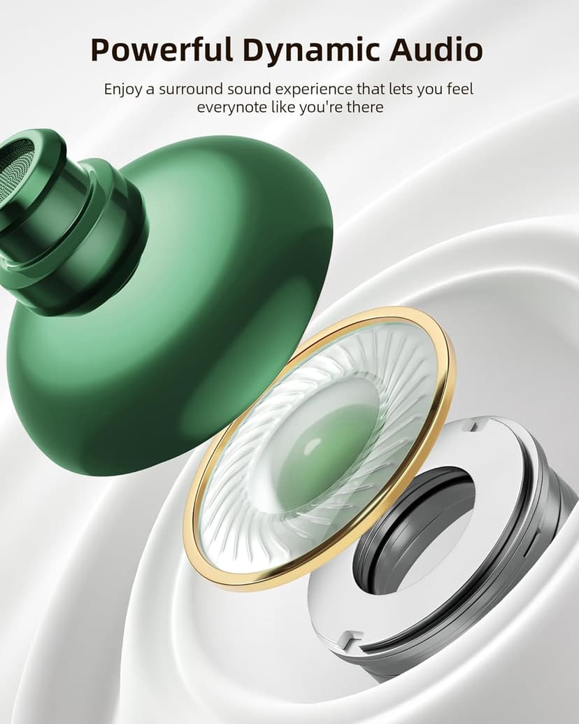 PocBuds Bluetooth Headphones Wireless Earbuds 80hrs Playtime Wireless Charging Case Digital Display Sports Ear Buds with Earhook Deep Bass IPX7 Waterproof Over-Ear Earphones for TV Phone Laptop Olive