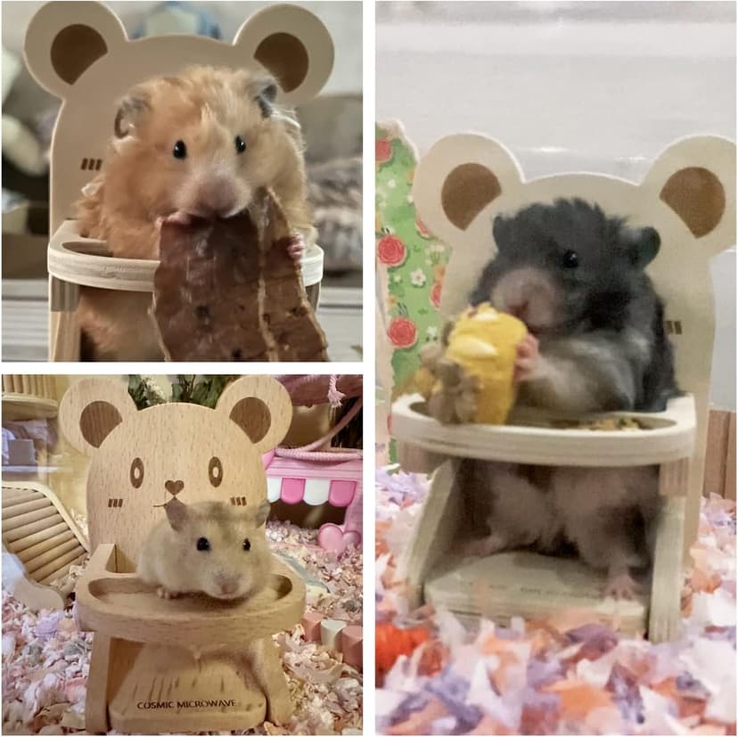 Handmade Wooden Hamster Dining High Chair - Small Animal Cage Accessories Habitat Decor House Photo Props - Small Animal Toys for Mice, Rat, Hedgehog, Rodents (Wood)