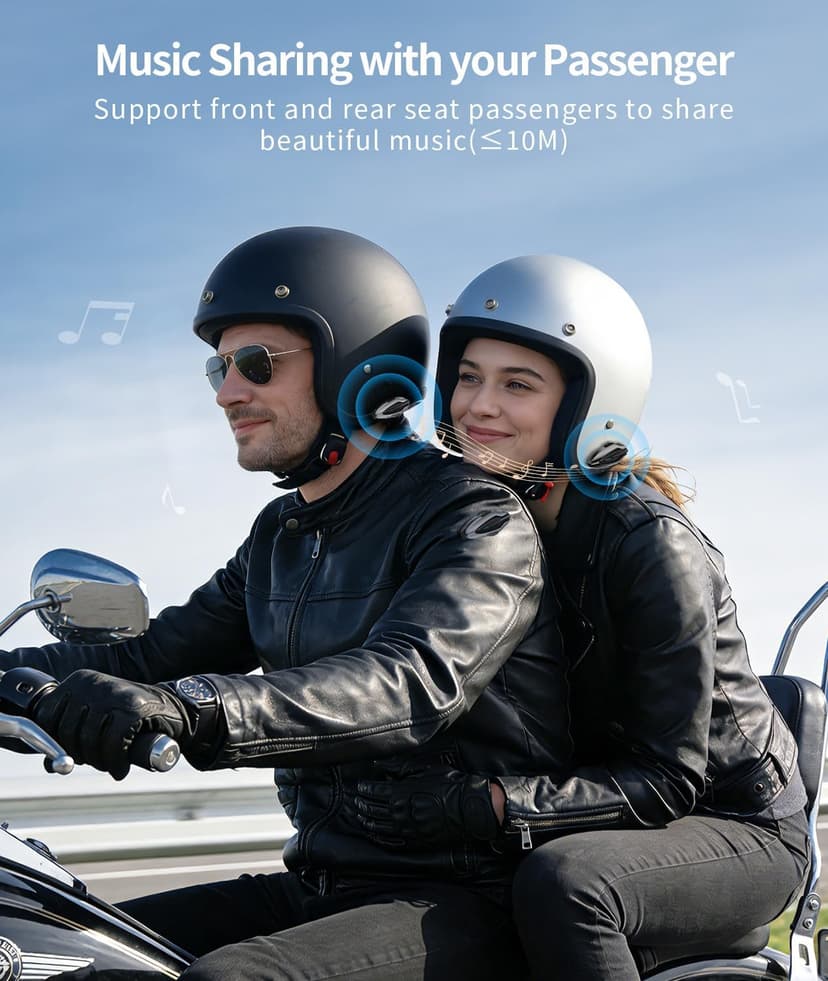 JESIMAIK Motorcycle Helmet Bluetooth Headset, 10-Rider Mesh Helmet Communication System, Anti-Theft Magnet Mount, 23H Battery Life, Glove-Friendly Anti-mistouch Intercom, Music Sharing, Black,(1 Pack)