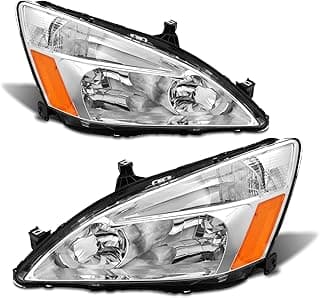 2003 2004 2005 2006 2007 Accord Headlight Assembly for 2003-2007 Honda Accord 2/4dr Clear Lens Chrome Housing with Amber Reflector Headlamp Replacement Left and Right Pair（W/O Bulbs）