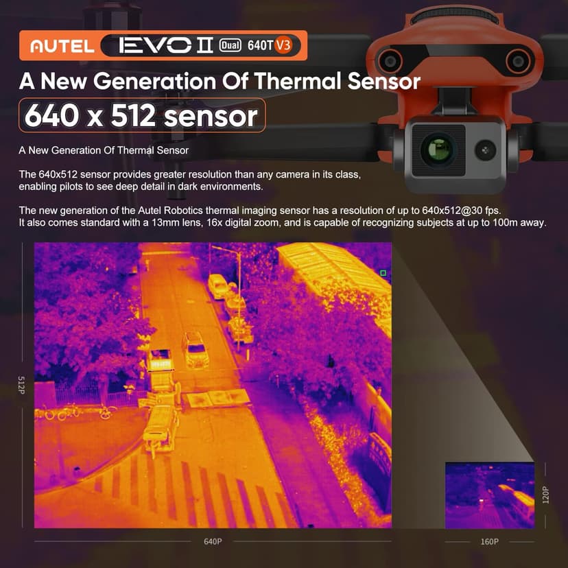 Autel Robotics EVO II Dual 640T V3, 640x512 Thermal Imaging Drone, Remote ID Supported, 0.8'' CMOS&50MP 8K RYYB Sensor,10+ Temp Measurement, D-RI Ranges, Thermal Analysis Tool, for Search&Rescue/Power Inspection/Public Safety/Hunting