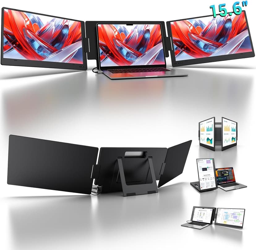 KYY 15.6" Laptop Screen Extender, 1080P FHD IPS Portable Monitor, One Cable USB-C Triple Monitor, Dual Travel Screen for 12"-17'' Laptops, 360° Rotation & Kickstand，X90D (Driver Need)