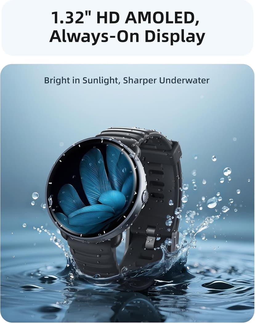 Parsonver Parsonver Swimming Smart Watch, 5ATM Waterproof for Pool & Open Water, Built-in GPS & Compass, AMOLED Screen Fitness Tracker with 100+ Sports Modes, Heart Rate & Sleep Monitor, AI Swim Analysis, Black