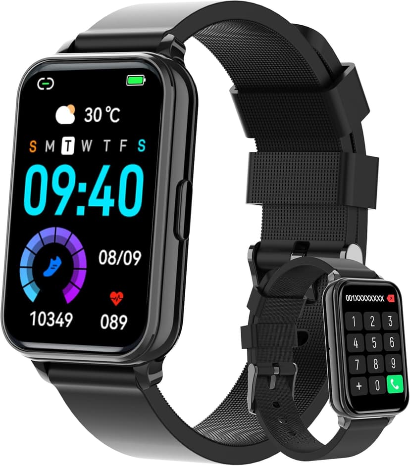 Smart Watch Fitness Tracker Make/Answer calls for Women Men with Heart Rate Blood Oxygen Sleep Monitor Sports Modes Step Calorie Counter IP68 Waterproof for Android Phones iPhone (Rectangle, Black)