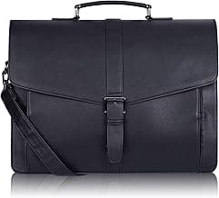 ESTARER Men's Leather Briefcase 15.6 Inch Laptop Computer Bag for Office/Business/Travel, Large Satchel Professional Pu Leather Messenger Shoulder Bag, Black
