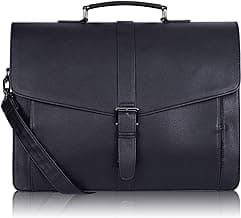 ESTARER Men's Leather Briefcase 15.6 Inch Laptop Computer Bag for Office/Business/Travel, Large Satchel Professional Pu Leather Messenger Shoulder Bag, Black