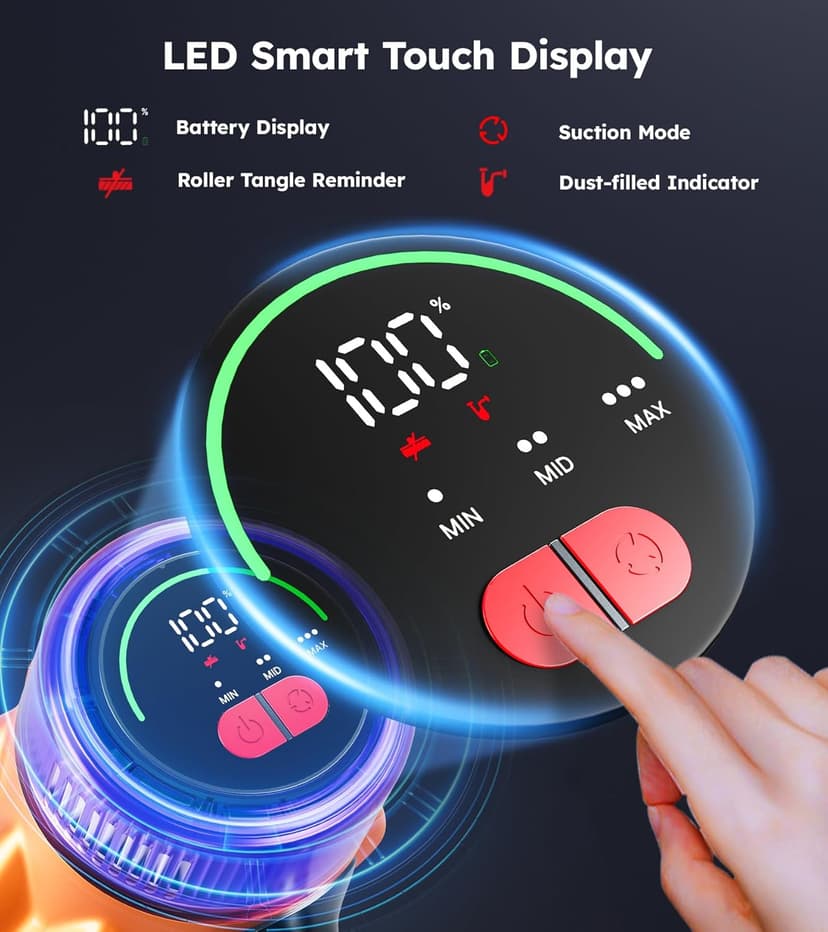 Cordless Vacuum Cleaner, 500W 50KPA 60Mins Vacuum Cleaners for Home, Self-Standing Stick Vacuums with LED Display, Anti-Tangle, Lightweight, Rechargeable Wireless Vacumm for Pet Hair Carpet Floor