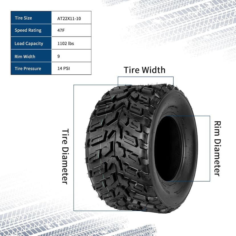 Garvee 22x11-10 ATV Tires 6-Ply All-Terrain Tubeless Tires for Daily Work, Hunting & Recreational Riding on ATV, UTV, Quad and 4 Wheeler