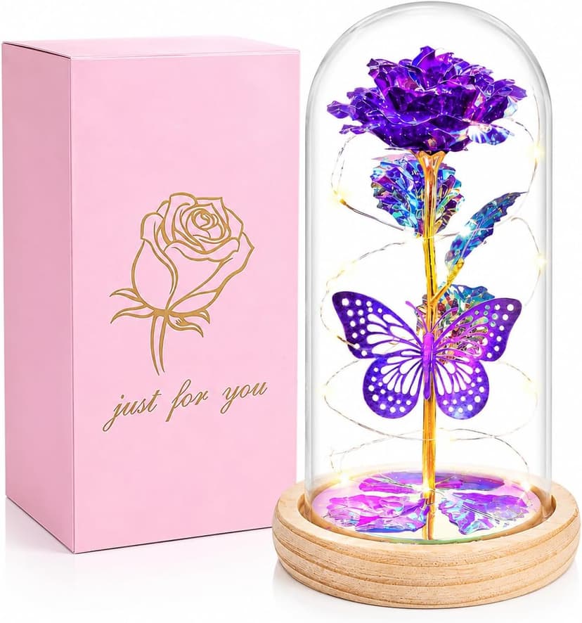 QUNPON Mothers Day Rose Gifts for Mom Flowers Rose Gifts for Women,Birthday Gifts for Women,Purple Butterfly Flowers for Mom Mother Day Flower Gifts from Daughter Son,Gift for Sister,Her,Grandma,Wife