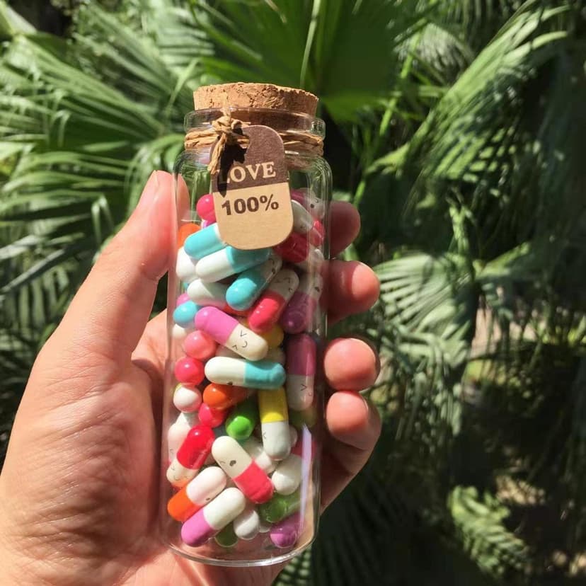 Infmetry Valentines Day Gifts For Her Him Boyfriend Girlfriend Capsule Notes Pills in a Glass Bottle Letter Messages For Couples Men Women (Mixed Color 90pcs)