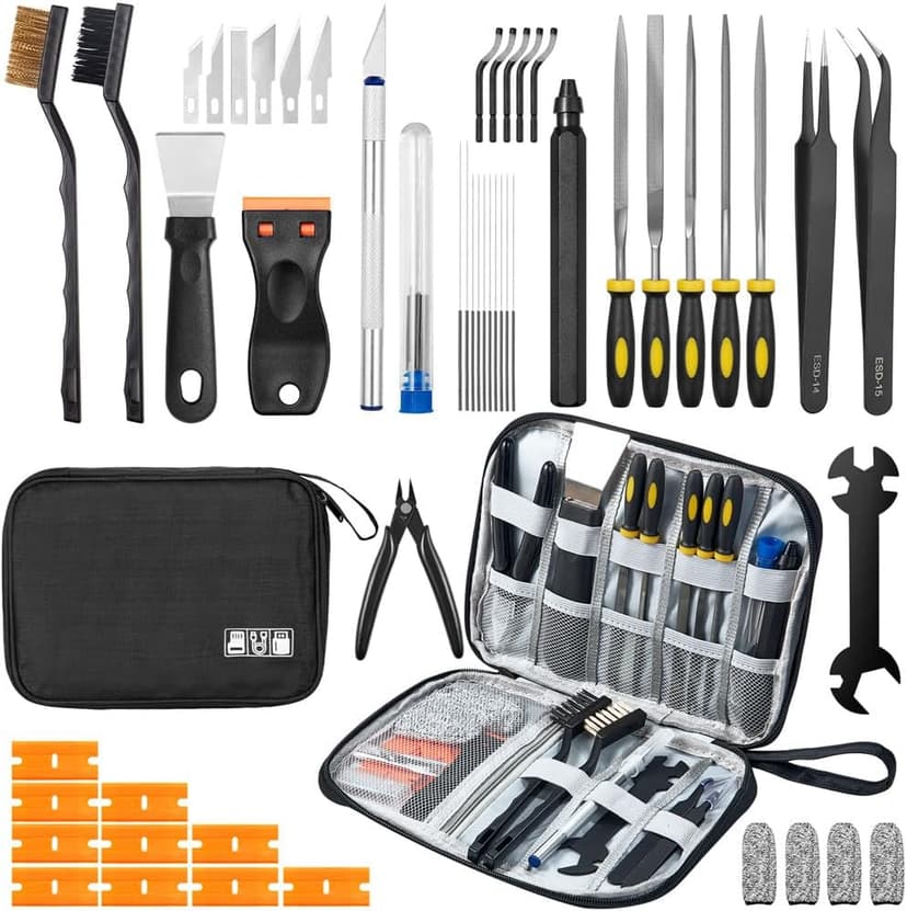 50Pcs 3D Printer Tool Kit & Accessories for All FDM/SLA Printers, Includes Nozzle Cleaning Kit, Scraper, Deburring Tool, Files, Brushes - Complete Starter Kit with Case