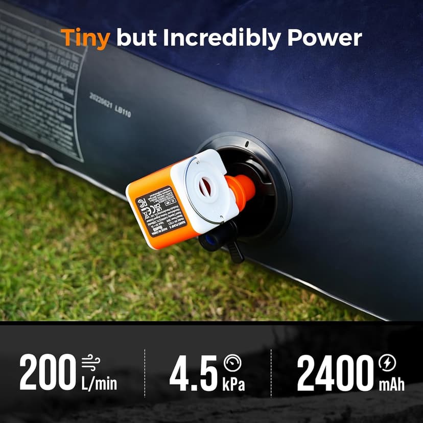 Portable Air Pump for Inflatables, 2400mAh Ultra Powerful Mini Air Mattress Pump with Camping Light, 4.5kPa Electric Air Pump Camping Gear for Pool Float, Air Mattress,Vacuum Storage Bags