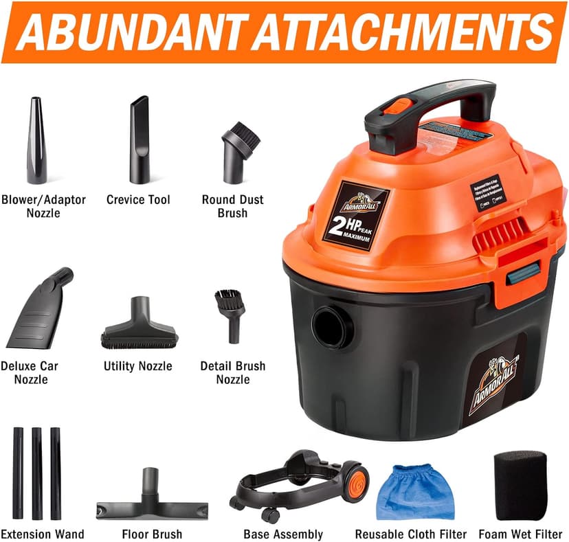 Armor All AA255W Wet/Dry Utility Vac 2.5 Gallon, 2.5-Gallon,120 Volts (AC), Orange/Black