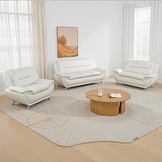 Leather Sofa Set for Living Room 3 Piece Living Room Furniture Set Modern Couch Set with 3-Seater Sofa, Loveseat and Armchair (Cream White)