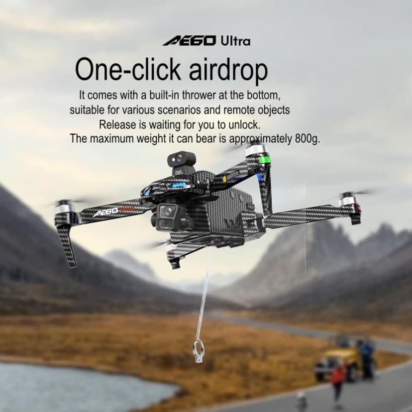 AE60 Ultra Drones with Camera for adults 4K Video Recording and 8K Photo Resolution, 3-Axis Gimbal,7.5 Miles Long Range, 7.2" Touch Screen Remote, 360 Laser Obstacle Avoidance, GPS Return Home, Airdrop Function Professional Quadcopter (Carbon Fiber, 3 Batteries + 64GB TF Card + Pad)