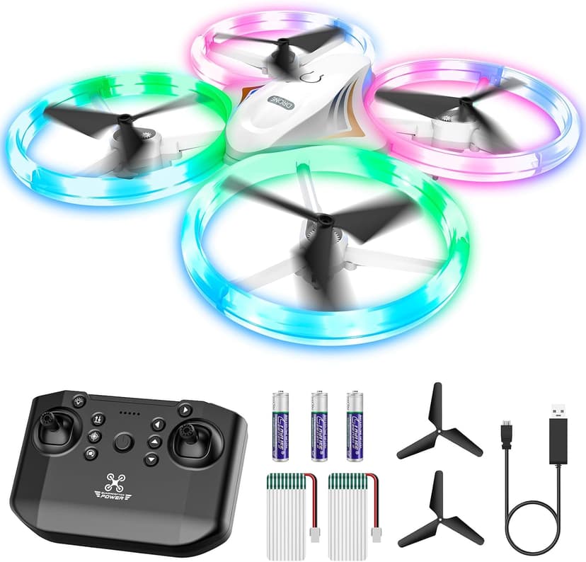 Drones for Kids, RC Drone with Cool Led Lights Mini Remote Control Beginner Drone Indoor Outdoor RC Quadcopter with 3D Flip and 2 Rechargeable Battery Flying Toys Gift for Boys Girls, White