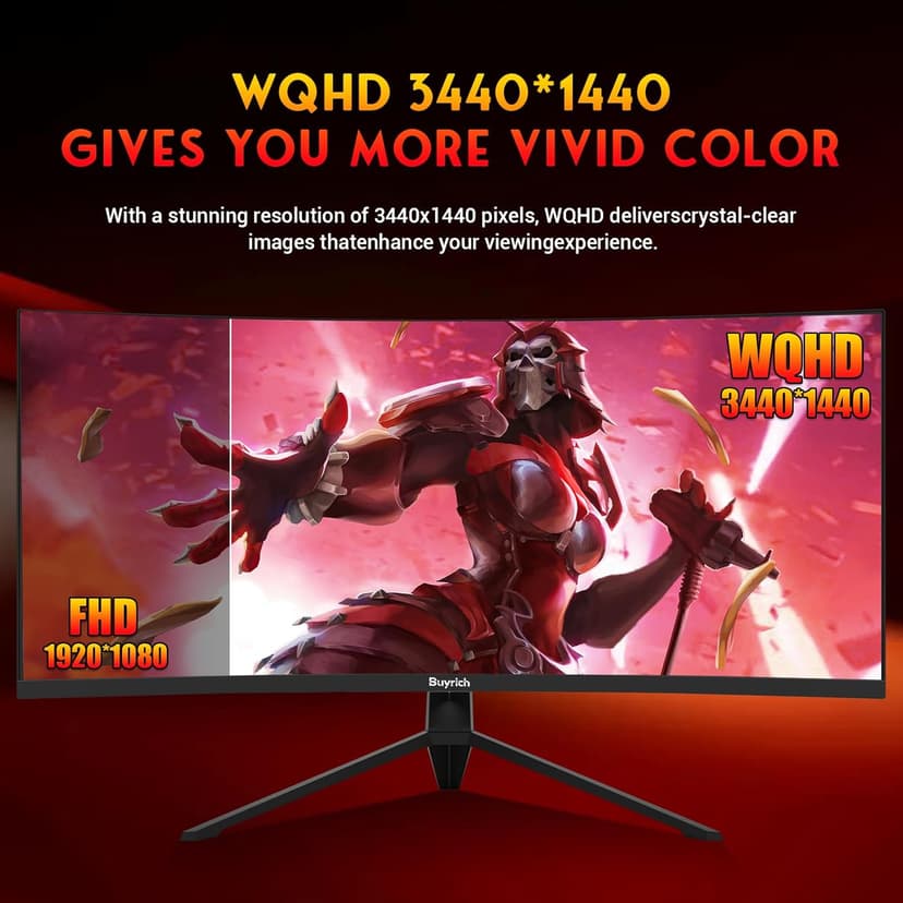 34 Inch Curved Monitor for Productivity, 100Hz, UWQHD (3440x1440), 1500R, 4000:1 Contrast Ratio, Quick-Release Metal Stand, VESA Compatible, for Spreadsheets, Data Analysis, and Multi-Window Work