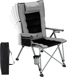 Folding Camping Chair with Cup Holder and Storage Bag, Heavy Duty Support 400 LBS, Oversized Collapsible Portable Adjustable Back Support Camping Chair for Outdoor Lawn Patio Balcony