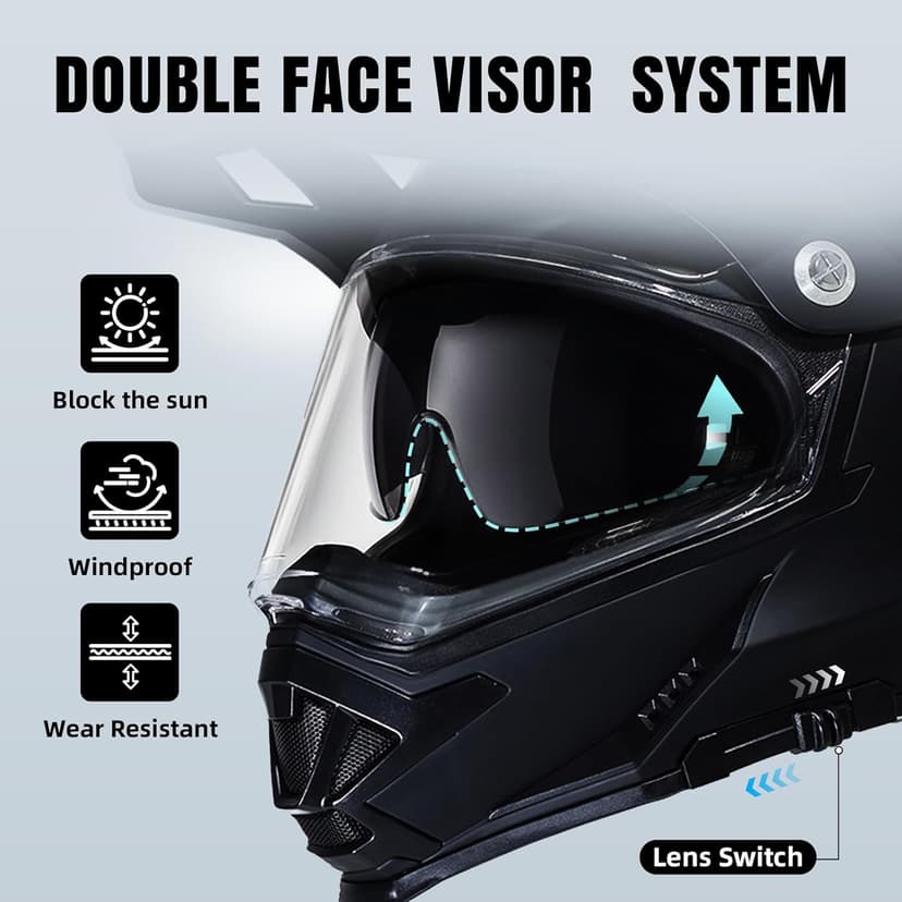 TRIANGLE Dual Sport Motorcycle Helmet Dirt Bike Helmets ATV Full Face Helmet for Adults Men with Internal Sunshield DOT Approved