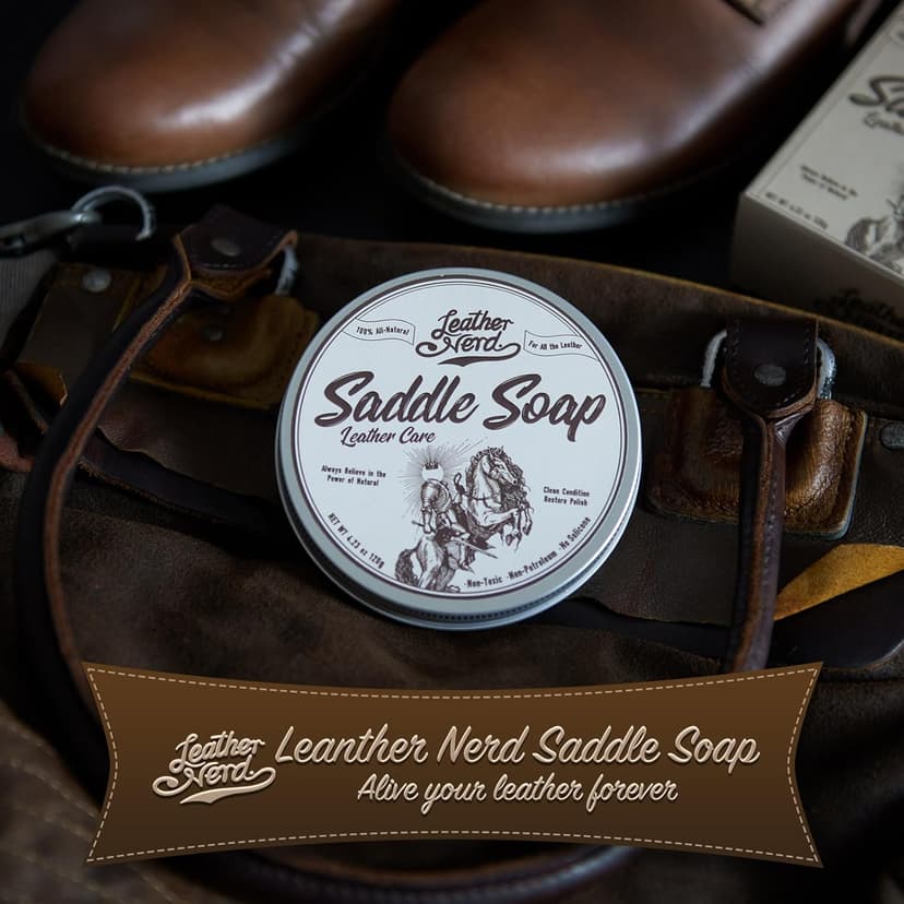 Saddle Soap for Leather, Leather Nerd Leather Cleaner Conditioner for Boots, 4.23 Oz with Sponge, All-Natural Protect Soften and Restore Shoes, Jackets, Purses, Gloves, Vinyl, and Leather Products