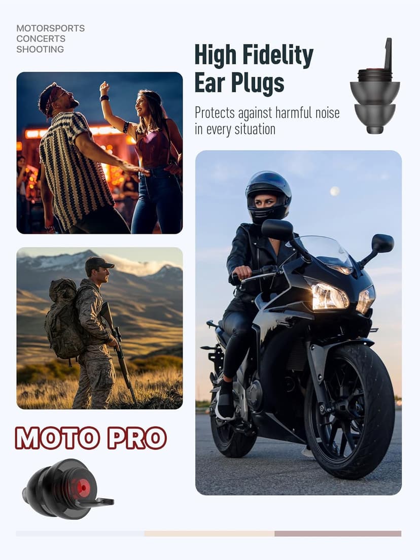Motorcycle Ear Plugs for Wind Noise Reduction, Keep Comms Clear, Comfort Under Helmet & Prevent Hearing Damage, Noise Canceling 25 dB, Reusable Earplugs for Motorbike, Touring, Racing, Shooting