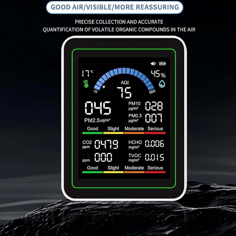 10 in 1 Indoor Air Quality Monitor, Air Tester, Portable Smartair Quality Tester for CO2 | CO | TVOC | HCHO | Temp | AQI | PM0.3-1 Detection Suitable for Home, Cars, Plants, Pets and Hotels