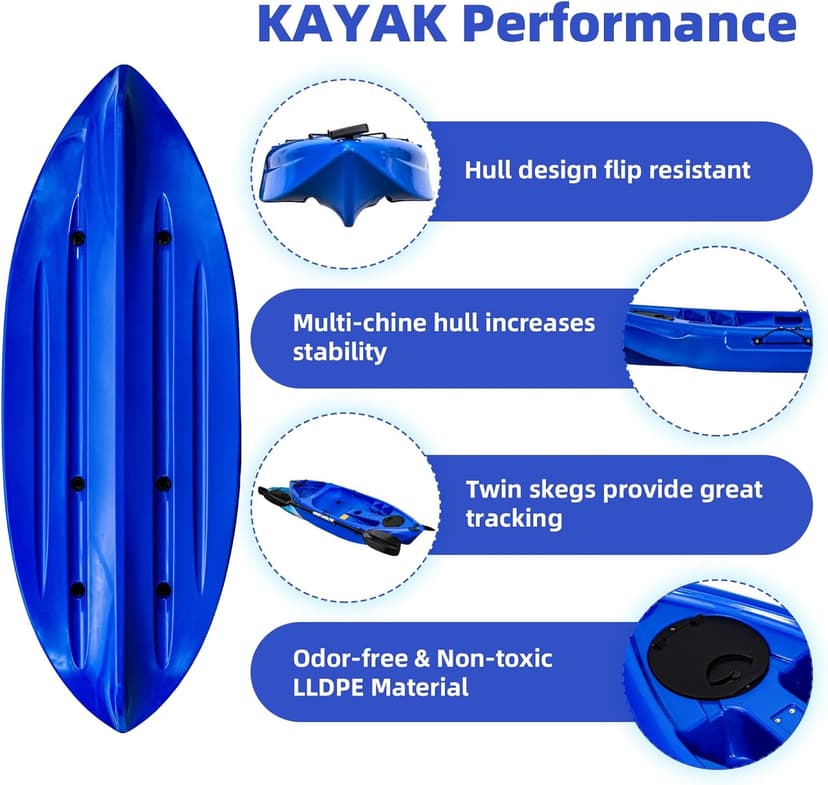 Fishing Kayaks, 12.4FT, 2-3 Person Sit on Top Kayak for Adults with Paddle & Comfortable Seat, Capacity of 600LBS, Hard Shell Recreational Ocean Kayak Boat
