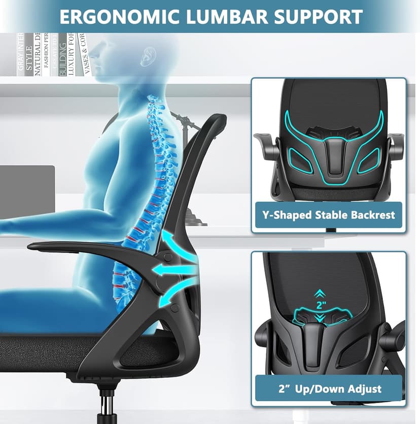 Kensaker Drafting Chair Tall Office Chair, Ergonomic Standing Desk Chair with Adjustable Foot Ring and Flip-up Armrests, Mesh Computer Chair for Art Studio, 300 LBS, Black