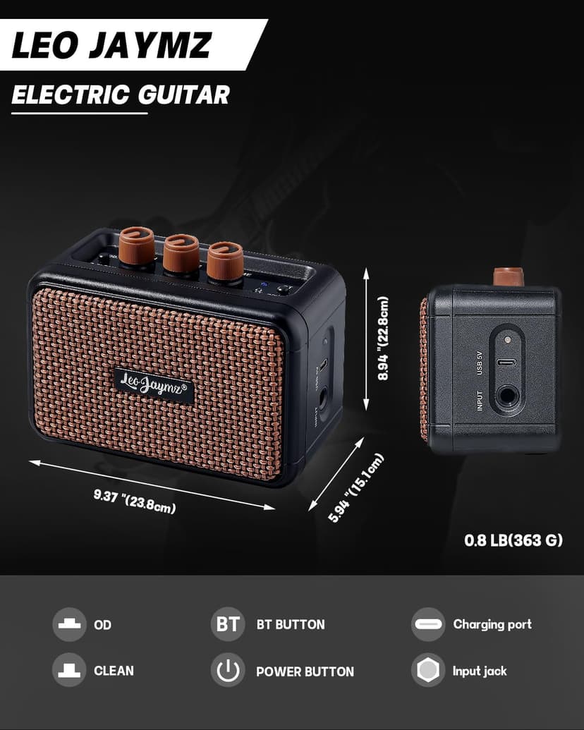 Leo Jaymz 39" Full Size ST Style Electric Guitar Starter Kit with SSH Pickup, 5W Portable Amp, Tuner, Gig Bag, Strap & Accessories (Violet Ocean)