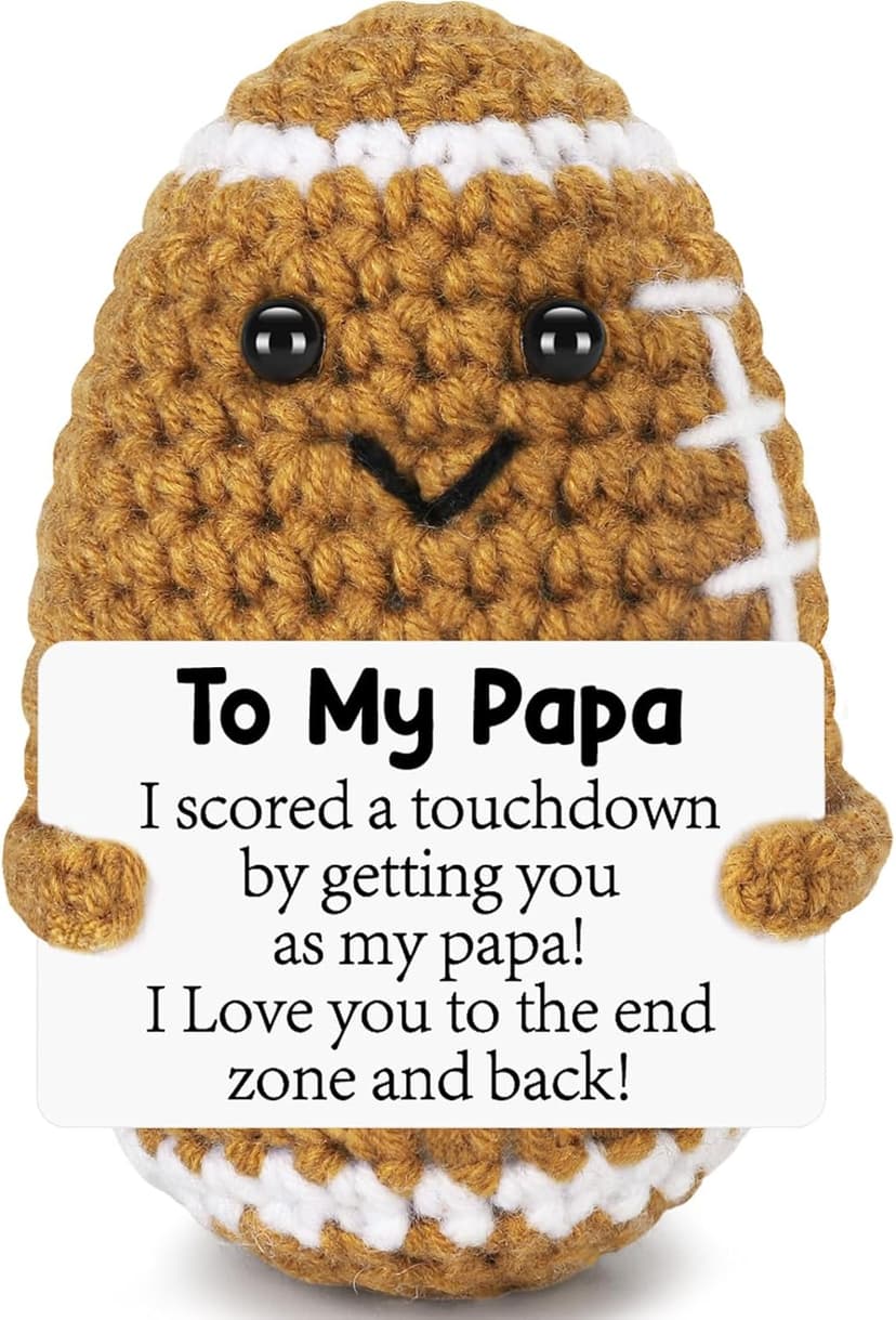 Positive Handmade Crochet Dad Gifts, Funny Small Gift for Dads, I Love You Papa Gift Idea, Unique Football Doll for Bonus Dad BiuNiuring Papa Fathers Christmas Birthday Gifts from Daughter Son Wife B0GDFSDRNZ