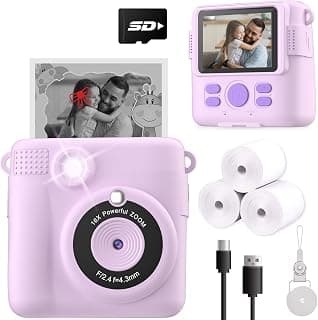 Instant Print Camera for Kids, Christmas Birthday Gifts for Girls Boys, HD Digital Video Cameras for Toddler, Portable Toy for 4 5 6 7 8 9 10 Year Old Girl with 32GB SD Card-Purple