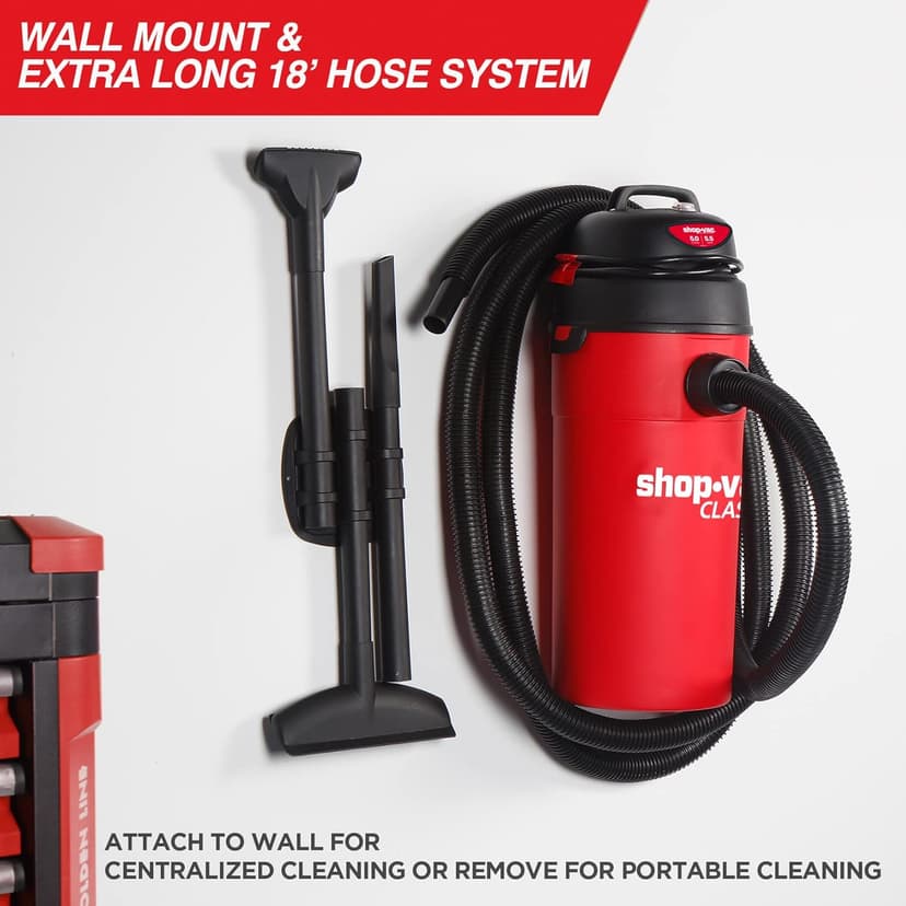 Shop-Vac 5 Gallon 5.5 Peak HP Wet/Dry Vacuum, Wall Mountable Compact Shop Vacuum with 18+7Ft Long Hose & Attachments, Ideal for Jobsite, Garage, Car & Workshop. 9522236