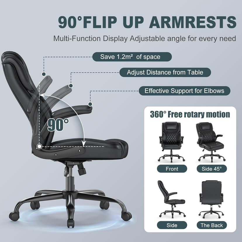 AnyGod Executive Office Chair, Comfy Ergonomic Computer Desk Chairs with Flip-up Armrests, Lumbar Support, High Back, 360° Swivel and Rocking Function for Home Office
