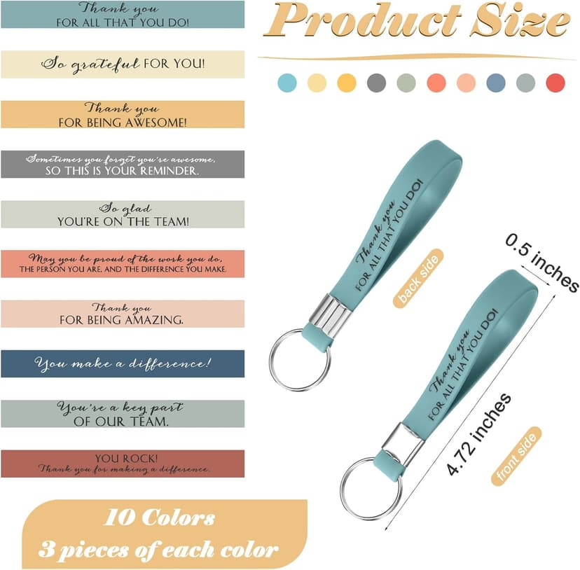 Customer Service Week, Inspirational Thank You Gifts, 10 Style Silicone Keyring for Office Staff Work Team Teacher Volunteer Nosiny 30 Pcs Keychain Appreciation Gift Bulk for Employee Coworker B0BZY67RDJ