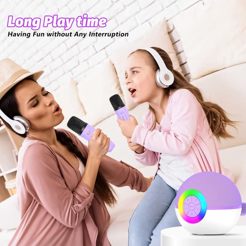goopow Mini Karaoke Machine Speaker for Kids Adults, Portable Bluetooth Microphone Song Toys with LED Light, Best Chritmas Birthday Festival Gift for 3 4 5 6 7 8+ Year Old Girls Boys (Purple-2MIC) B0D4TMSXJ8