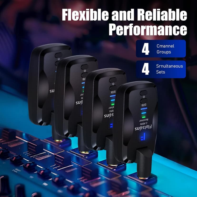 FW2D Wireless Guitar System Exclusive Mute Plug, 2.4 GHz Wireless Guitar Transmitter Receiver, 10H Working Cordless Guitar Transmitter Rechargeable USB C for Acoustic Electric Guitar Bass Ukulele etc