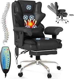 7-Point Massage Office Chair,Heated Desk Manageral Chair,Ergonomic Executive Chair with Footrest,Adjustable Armrest，Computer Chair for Offices, Study Areas, Gaming Spaces,Black