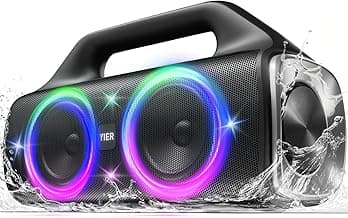 Speakers, 80w (Peak) Portable Wireless Speaker with Lights, Stereo Loud Sound, IP67 Waterproof, Deep Bass Outdoor Speakers Bluetooth 5.3 Dual Pairing for Home Party Beach Camping, Gifts