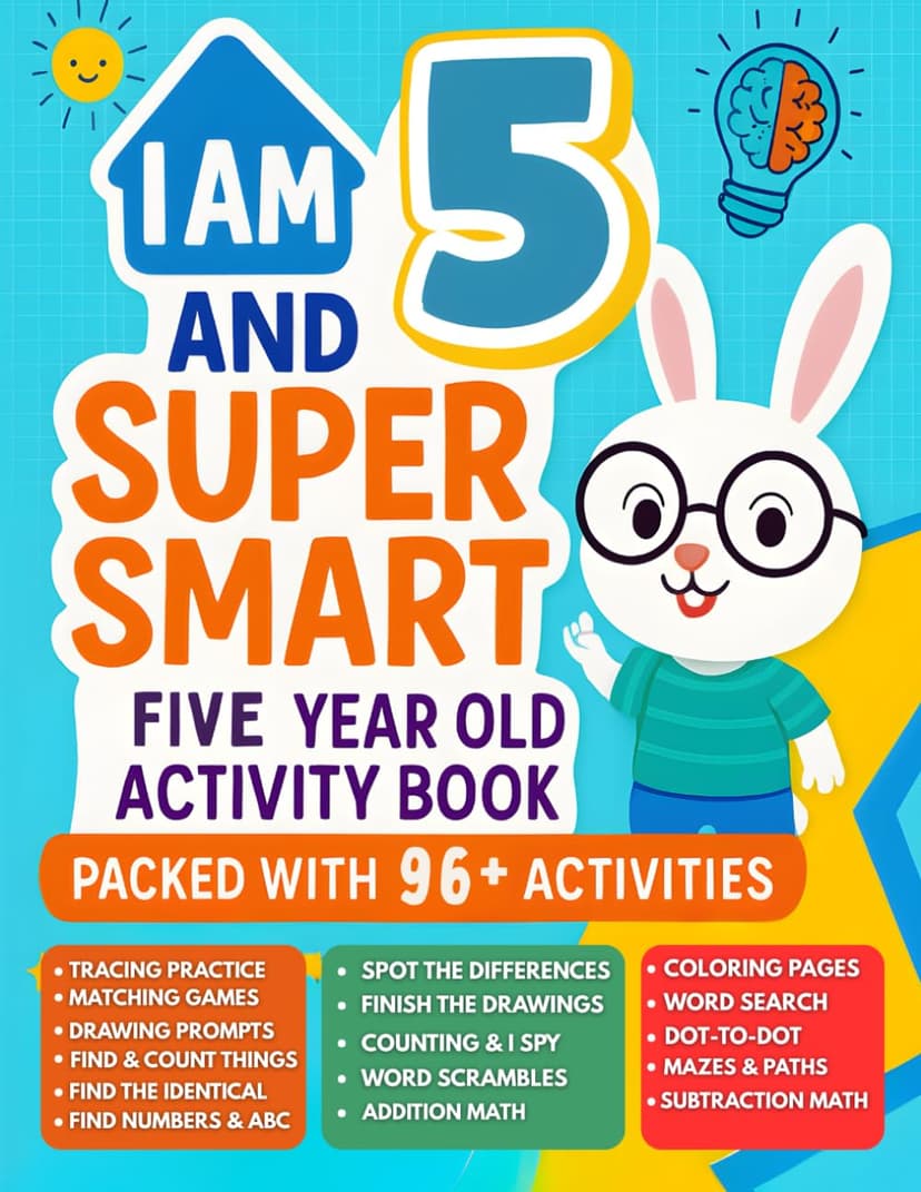 I Am 5 and Super Smart : Five Year Old Activity Book Packed With 96+ Activities: Fun & Educational Workbook for Preschooler : Christmas Birthday Gifts for 5 Year old Girls and Boys B0GPNTFRFT