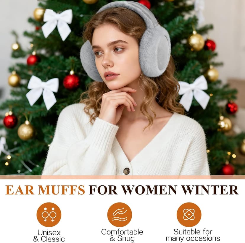 Tavaleu Ear Muffs for Winter Women, Foldable Fuzzy Earmuffs Faux Fur Warm Ear Warmers Covers Cold Weather