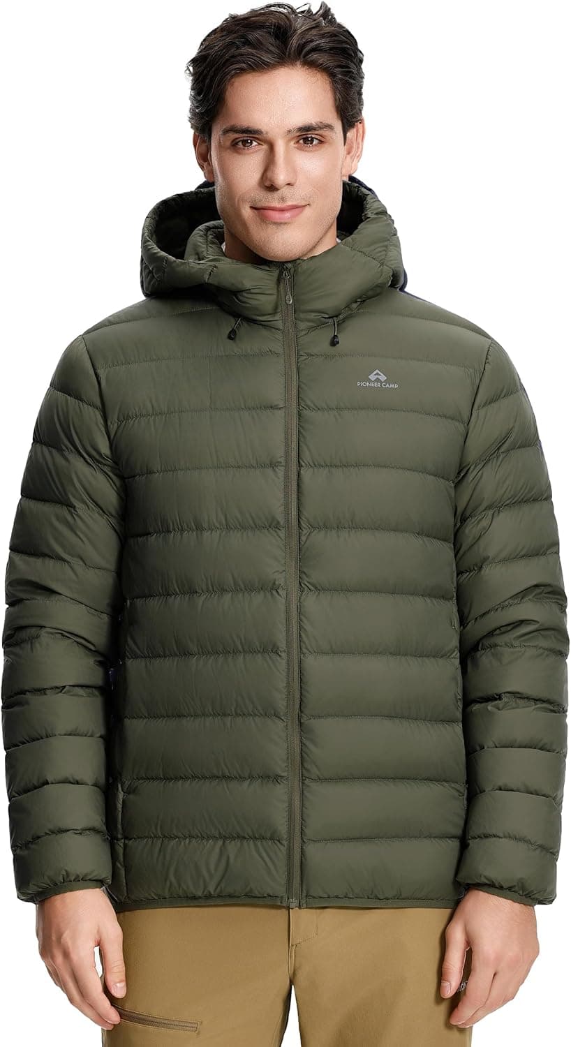 Pioneer Camp Men's Down Puffer Jacket with Hood Lightweight Packable Warm Insulated Thermal Puffy Winter Coat Ski Travel