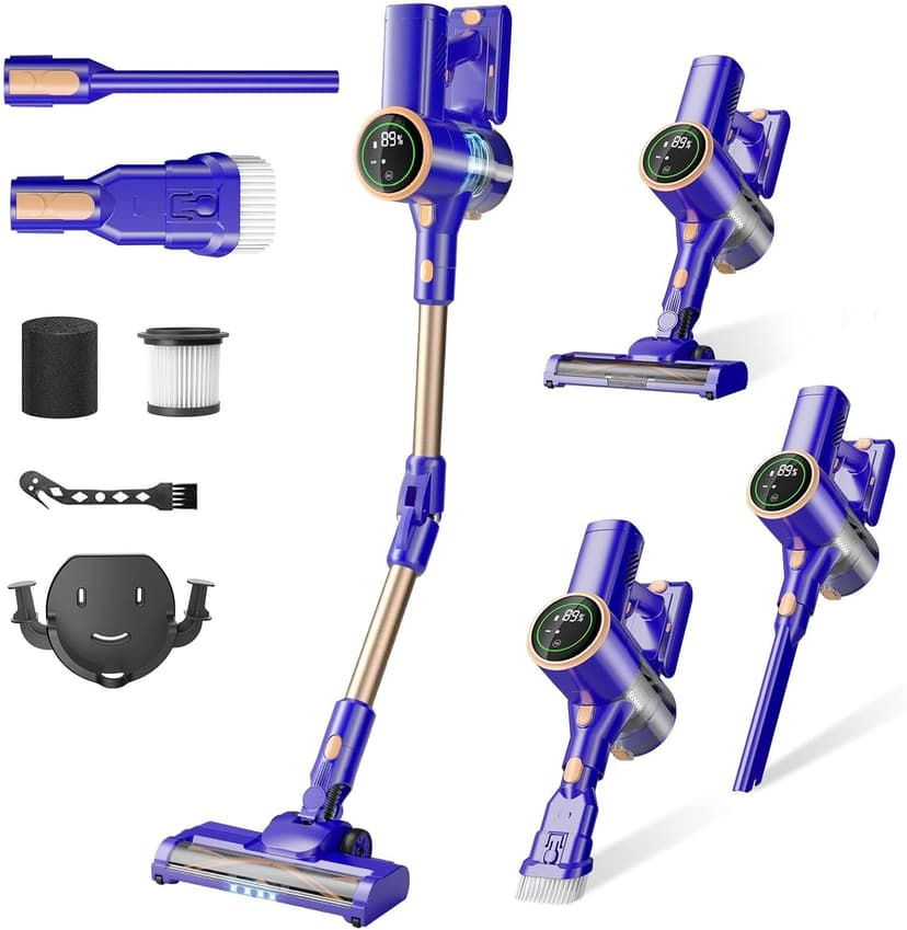 Cordless Vacuum Cleaner, 180° Bendable Wand Stick Vacuum Cleaners with LED Touch Screen, 8-in-1 Lightweight Rechargeable Vacuum with 1.5L Dust Cup for Home Hard Floor Low-Pile Carpet