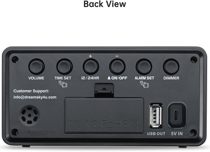 DreamSky Small Digital Alarm Clock for Bederoom, Large Big Numbers Display with Dimmer for Living Room, Electric Bedside Desk Clock with USB Charging Port, Adjustable Volume, USB-C Adapter Powered