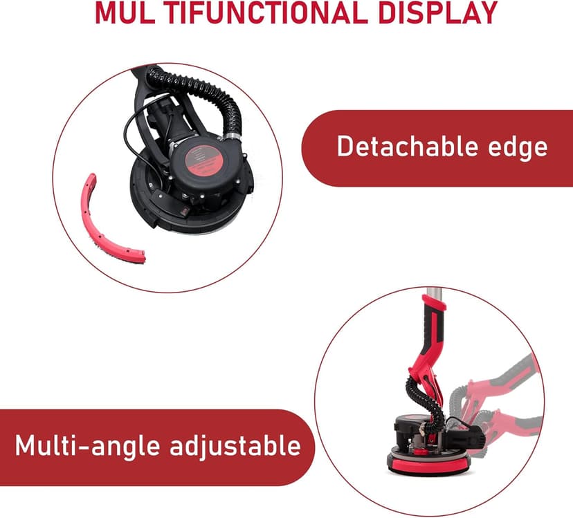 Cofiyard Drywall Sander with Vacuum Dust Collector,1250W Electric Drywall Sander ,7 Variable Speed LED Light 900-1800RPM,Foldable & Extendable Handle Ceiling Popcorn Removal Tool