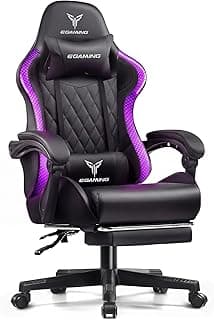 EXRACING Gaming Chair with Footrest Ergonomic High-Back PU Leather Computer Chair with RGB LED Lights Linkage Armrests Lumbar Support and Headrest 150°Reclining Diamond Quilted Office Chair for Adults