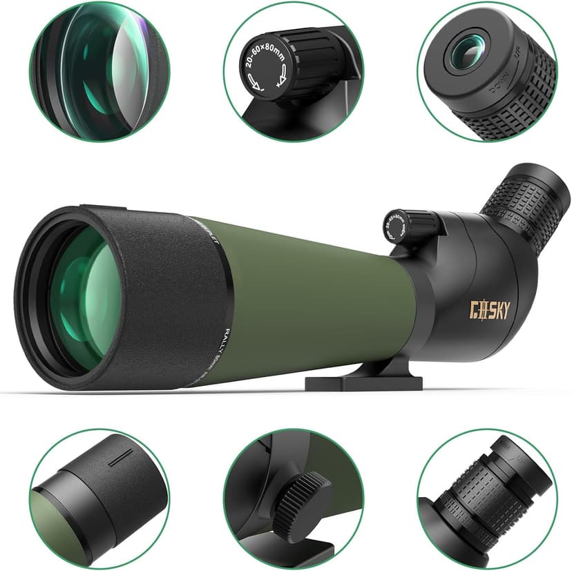 Gosky Flagship DiamondEdge 20-60x80 Spotting Scope with Tripod, Carrying Bag and Quick Phone Holder - BAK4 High Definition Waterproof Spotter Scope for Bird Watching Wildlife observing,Green