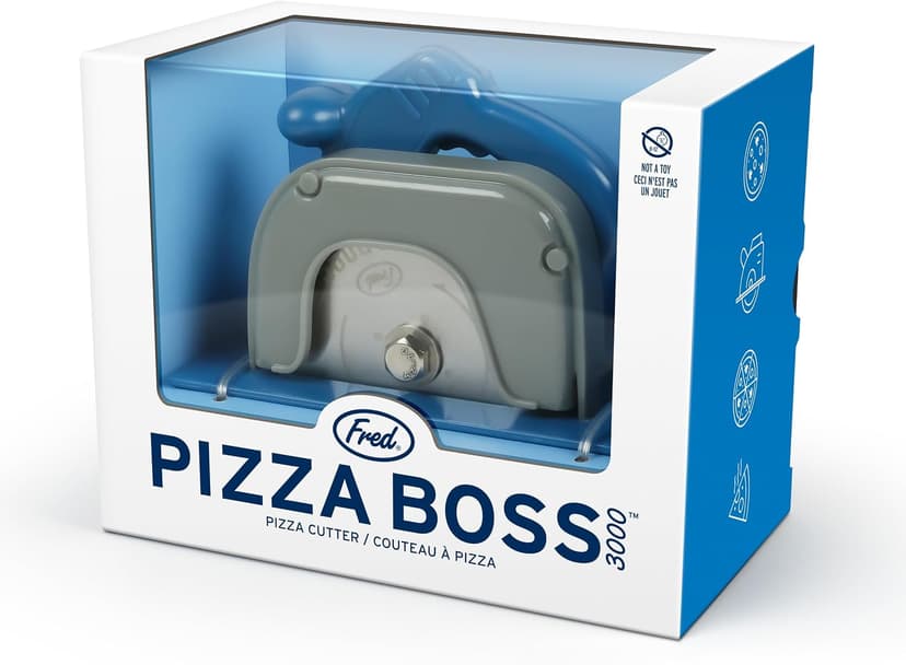 Genuine Fred PIZZA BOSS 3000, Circular Saw Stainless Steel Pizza Wheel, Great Gift for Guys and Pizza Lovers, Easy to Clean with Removable Shield - White Elephant Gift - Fun Kitchen Gadget