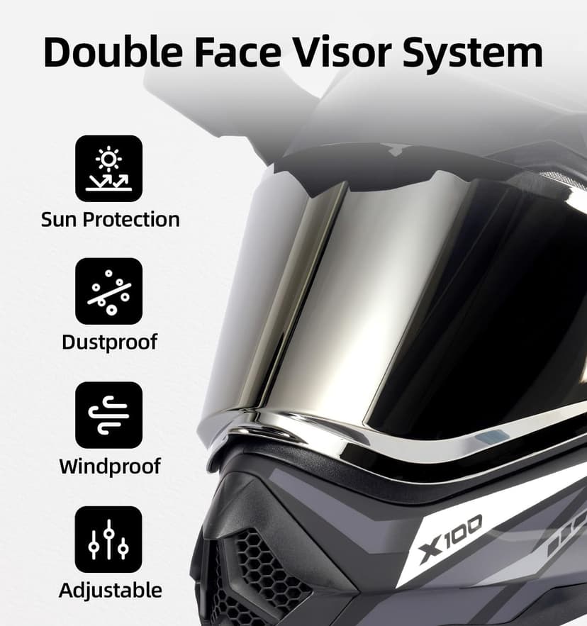 Orthrus Dual Sport Adventure Motorcycle Helmet DOT Certified for Adults, UV Protected Dual Visor & Intercom Slot, ATV UTV Dirt Bike Snowmobile Off Road Helmets